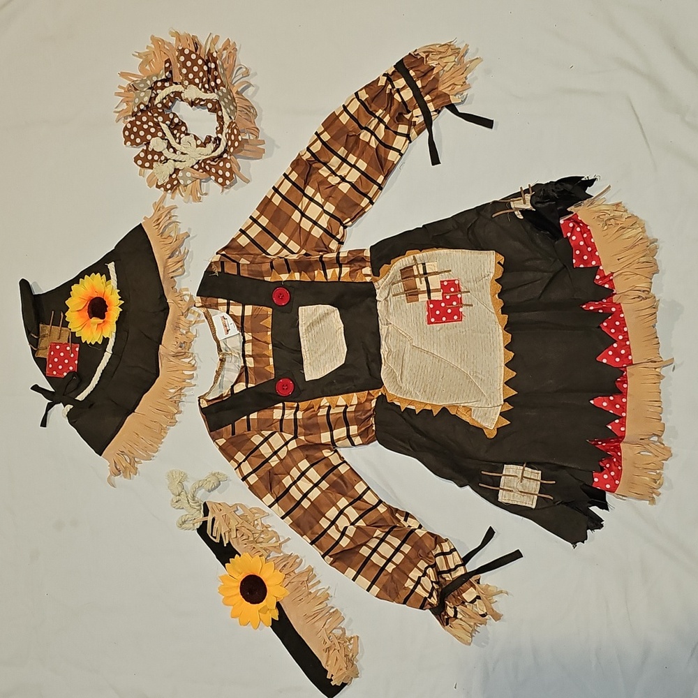 Spooktacular Creations Halloween Sunflower Scarecrow Costume Girls Size Small - Picture 1 of 16